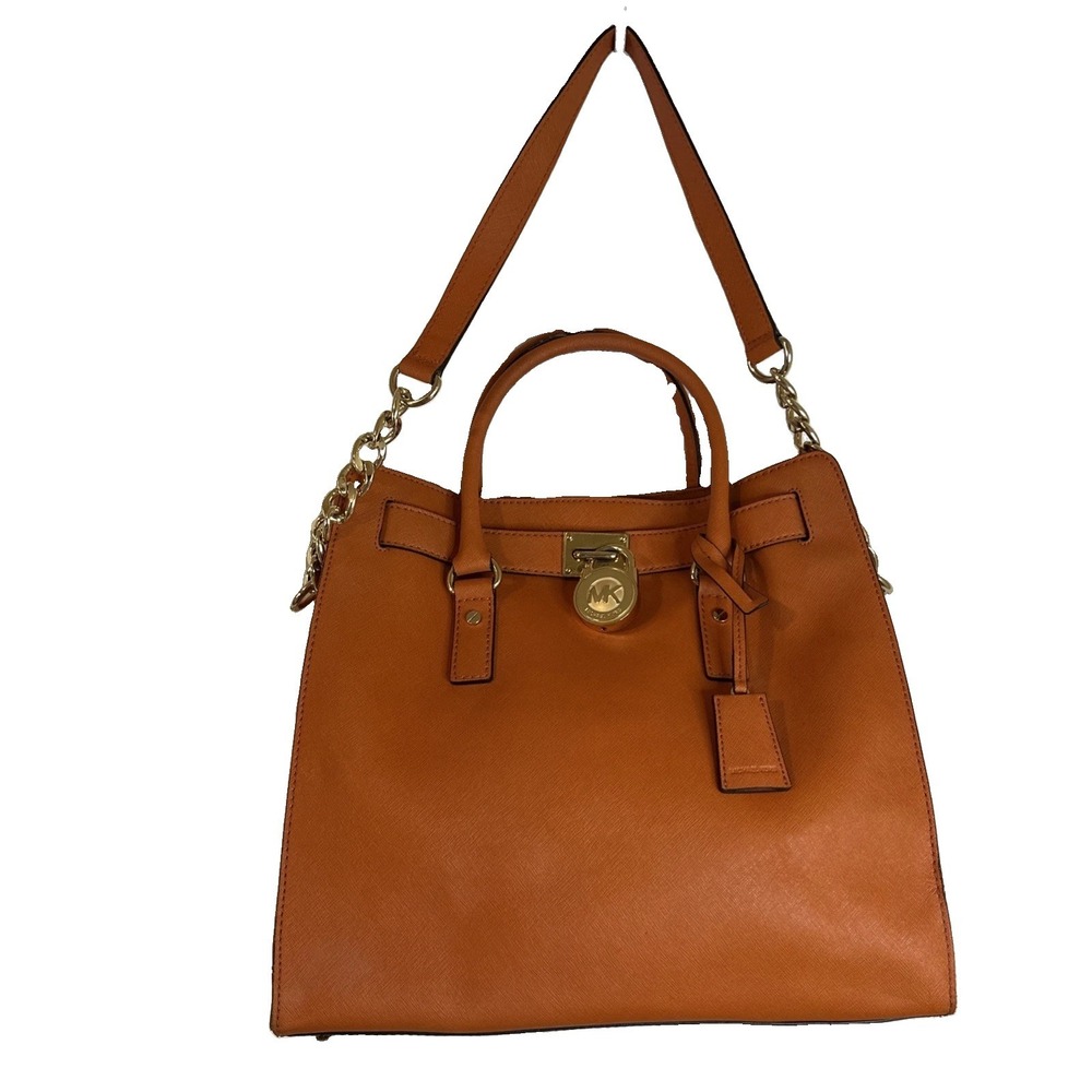 Michael Michael Kors Orange Leather Hamilton Large Tote Bag 14"Lx13"Hx5.5D